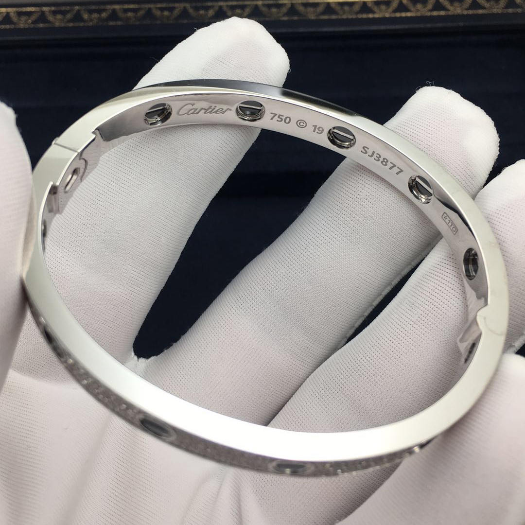 18K White Gold Cartier Love Bracelet Pave Diamonds with Black Ceramic set with 240 Diamonds