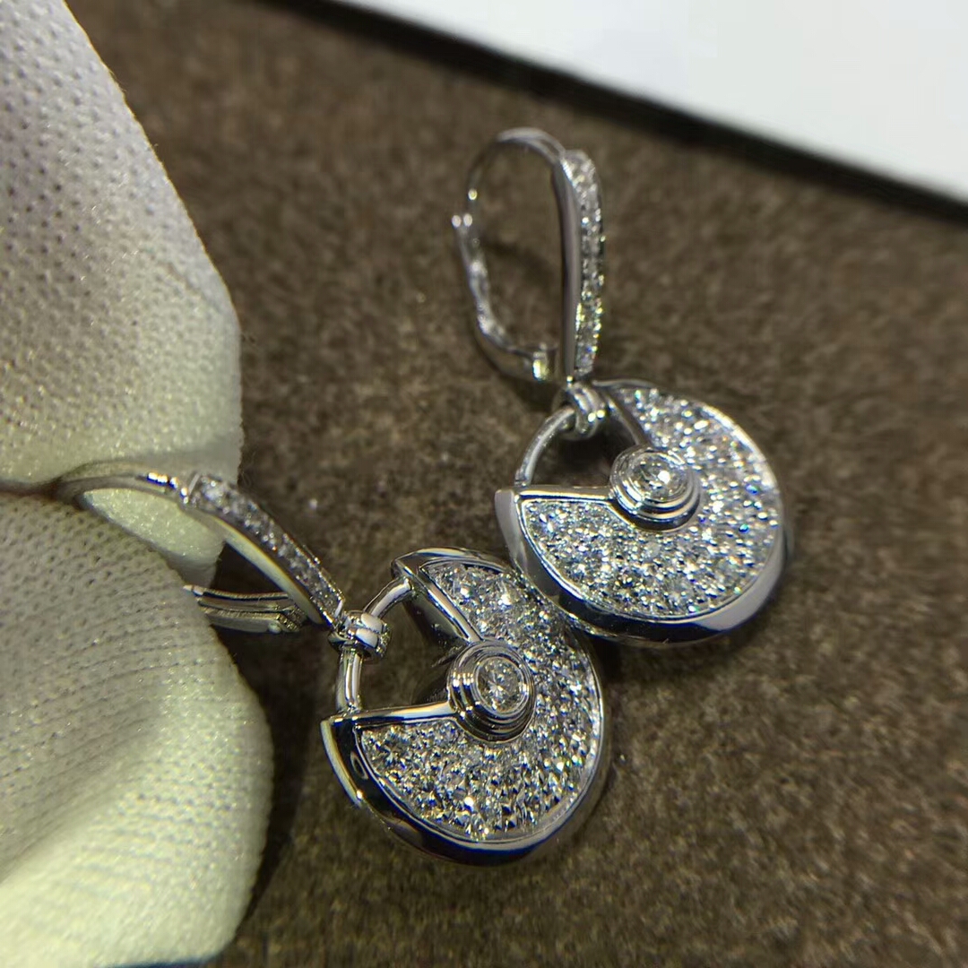 Amulette de Cartier 18ct White Gold and Pave Diamond Earrings