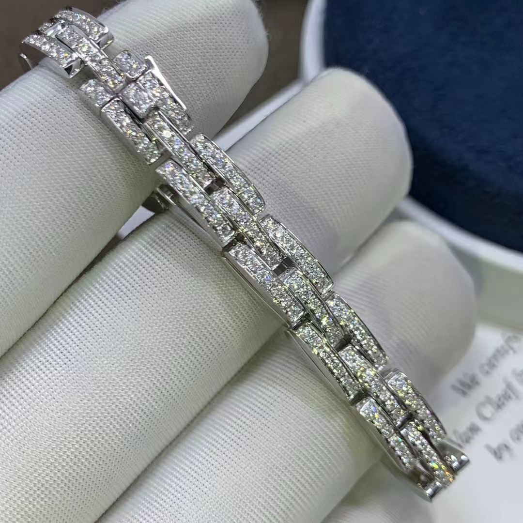 Cartier Maillon Panthere Three-Row Link Bracelet with Diamonds in 18k White Gold N6701000
