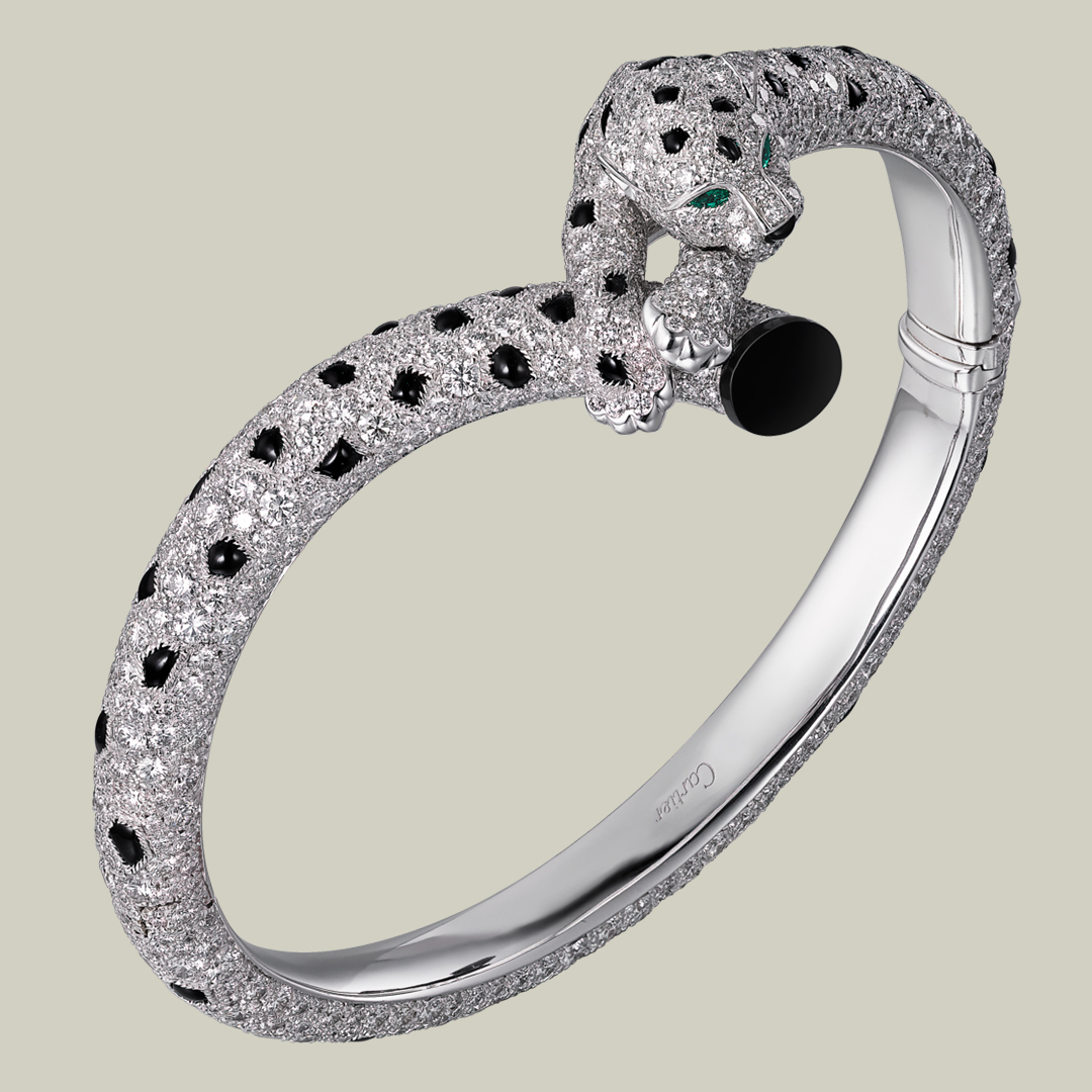 Panthère de Cartier Bracelet in 18K White Gold with Pave Diamonds and Onyx
