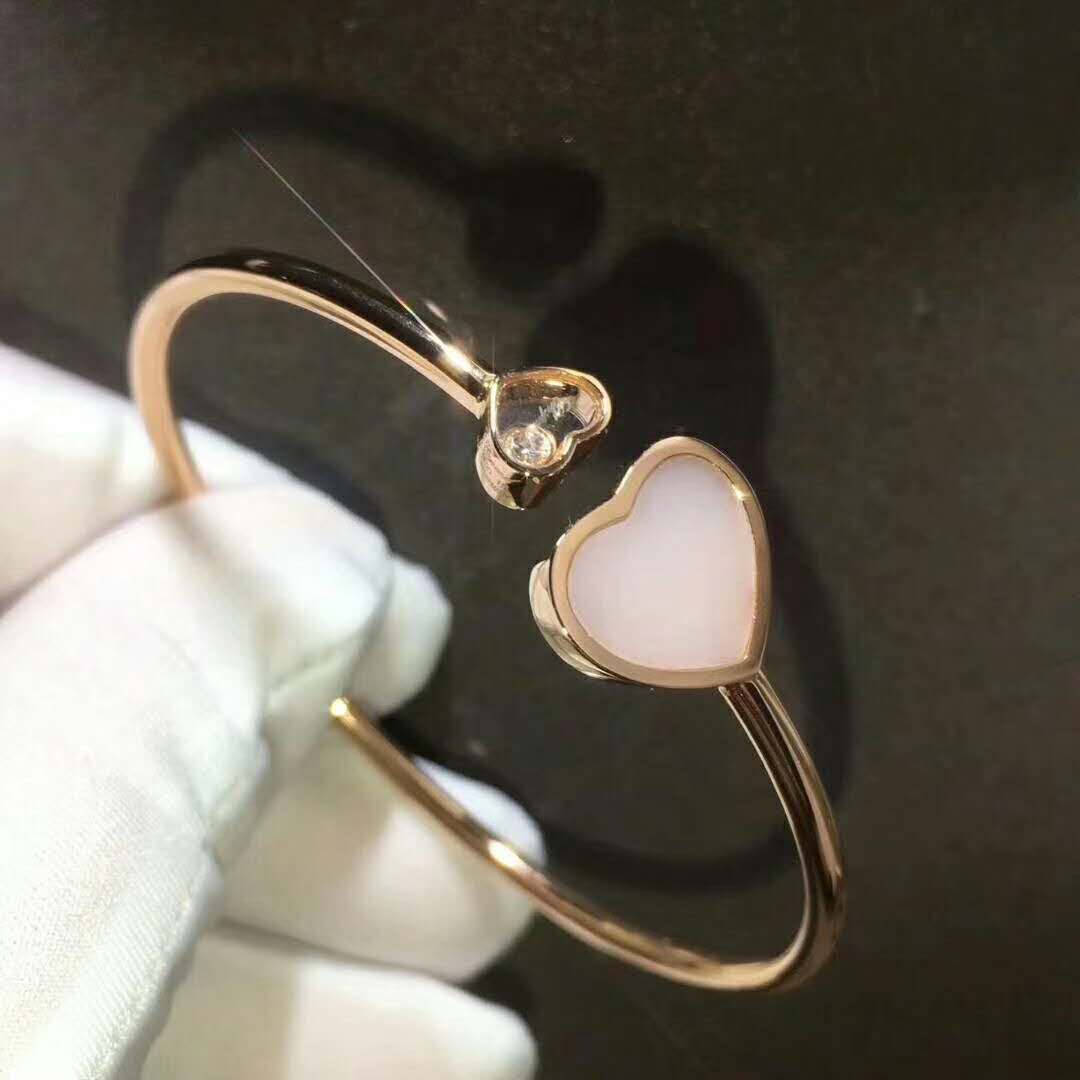Chopard Happy Hearts Bangle in 18k Rose Gold set with Natural Mother of Pearl and one Diamond